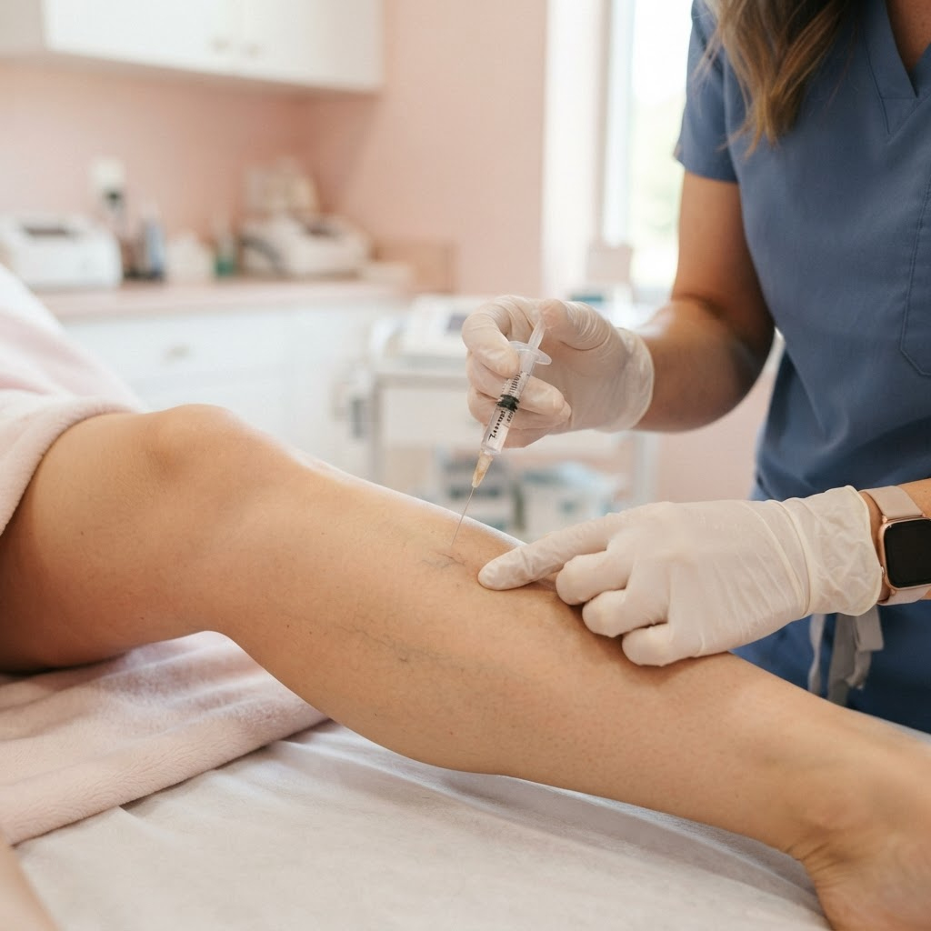 Aplicação de tratamento com agulha fina em vasinho